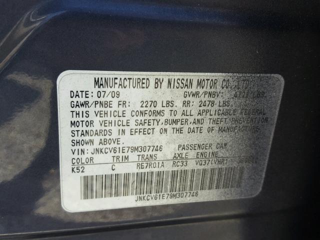 JNKCV61E79M307746 - 2009 INFINITI G37 BASE GRAY photo 10