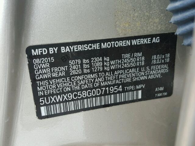 5UXWX9C58G0D71954 - 2016 BMW X3 XDRIVE2 SILVER photo 10