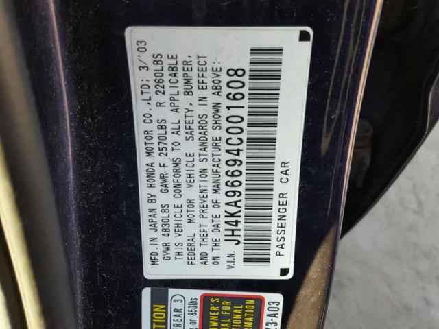 JH4KA96694C001608 - 2004 ACURA 3.5RL BLUE photo 10