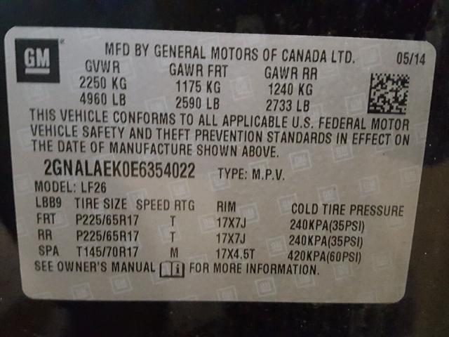 2GNALAEK0E6354022 - 2014 CHEVROLET EQUINOX LS BLACK photo 10