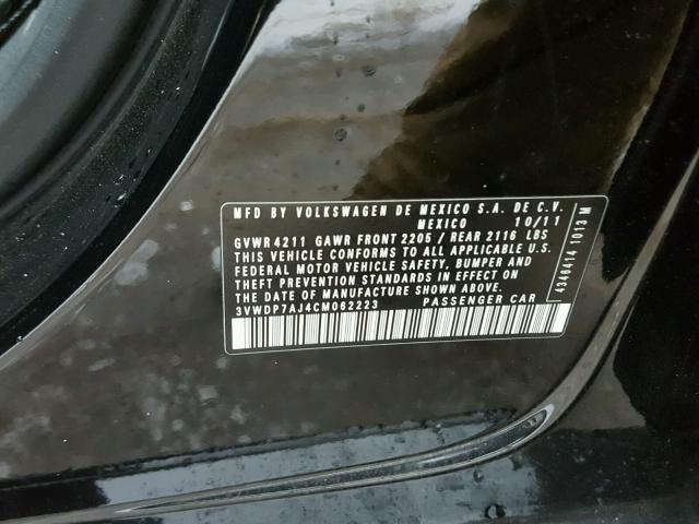 3VWDP7AJ4CM062223 - 2012 VOLKSWAGEN JETTA SE BLACK photo 10