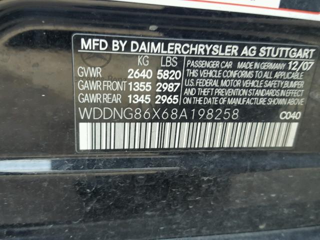 WDDNG86X68A198258 - 2008 MERCEDES-BENZ S 550 4MAT BLACK photo 10