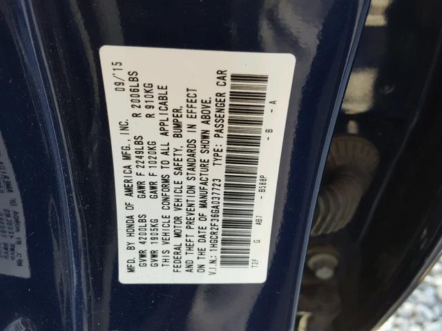 1HGCR2F36GA037723 - 2016 HONDA ACCORD LX BLUE photo 10