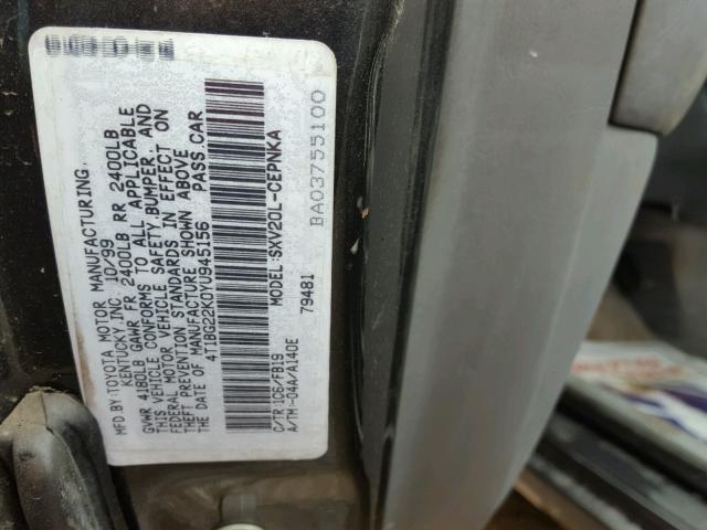 4T1BG22K0YU945156 - 2000 TOYOTA CAMRY CE BLACK photo 10