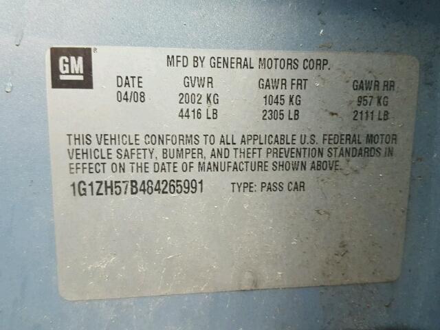 1G1ZH57B484265991 - 2008 CHEVROLET MALIBU 1LT BLUE photo 10