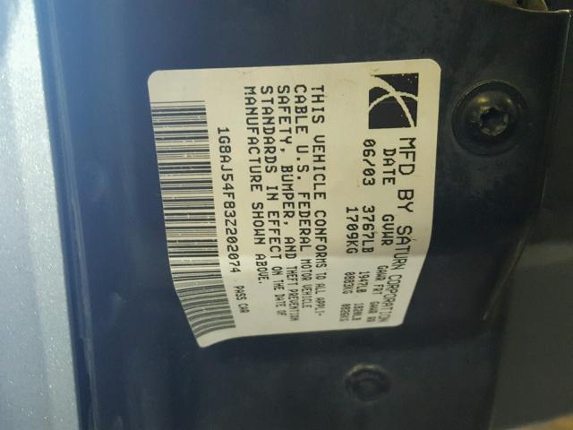 1G8AJ54F83Z202074 - 2003 SATURN ION LEVEL ლურჯი ფოტო 10
