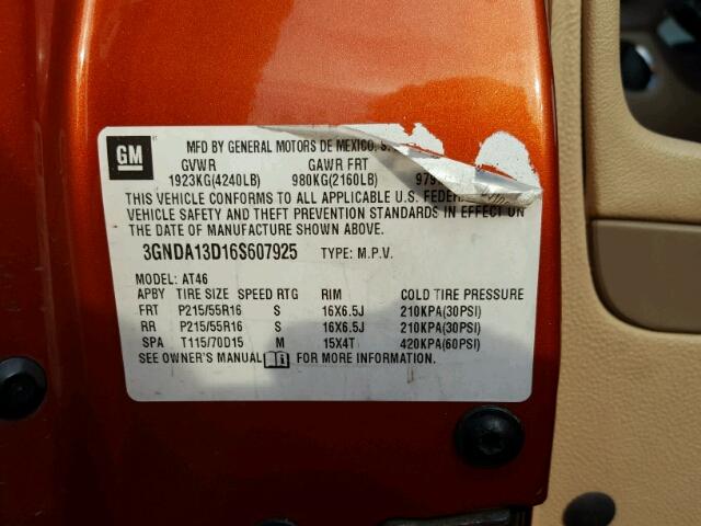 3GNDA13D16S607925 - 2006 CHEVROLET HHR LS ORANGE photo 10