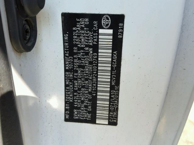 4T1CA38P24U012769 - 2004 TOYOTA CAMRY SOLA WHITE photo 10