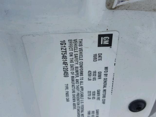 1G1ZT54814F120459 - 2004 CHEVROLET MALIBU LS WHITE photo 10