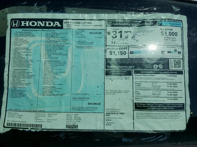 1HGCV1F99JA049088 - 2018 HONDA ACCORD TOU GRAY photo 9