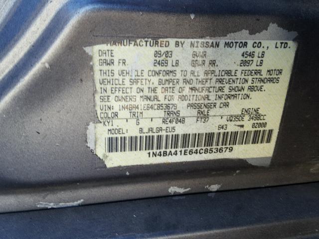 1N4BA41E64C853679 - 2004 NISSAN MAXIMA SE WHITE photo 10