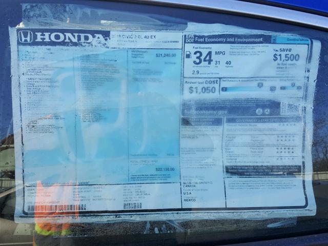 2HGFC2F71JH523107 - 2018 HONDA CIVIC EX Կապույտ լուսանկար 9