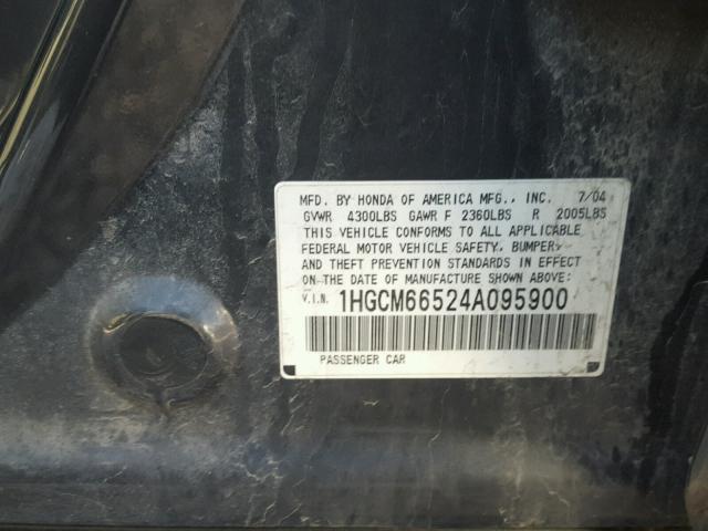 1HGCM66524A095900 - 2004 HONDA ACCORD EX GRAY photo 10