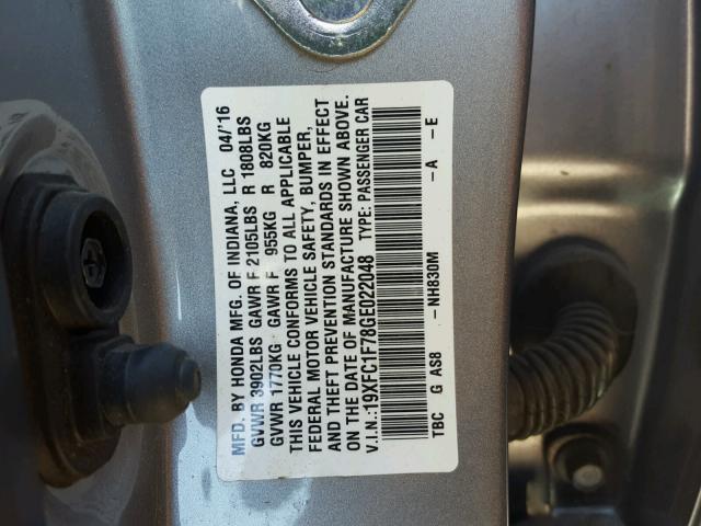 19XFC1F78GE022048 - 2016 HONDA CIVIC EXL SILVER photo 10