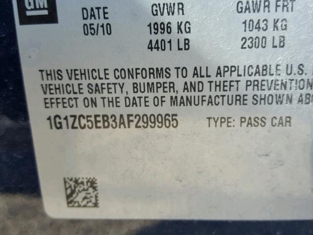 1G1ZC5EB3AF299965 - 2010 CHEVROLET MALIBU 1LT 蓝色 照片 10