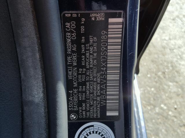 WBAAV534X1JS90189 - 2001 BMW 330 I BLUE photo 10