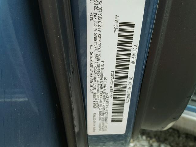 4S4BP61C787338428 - 2008 SUBARU OUTBACK 2. BLUE photo 10