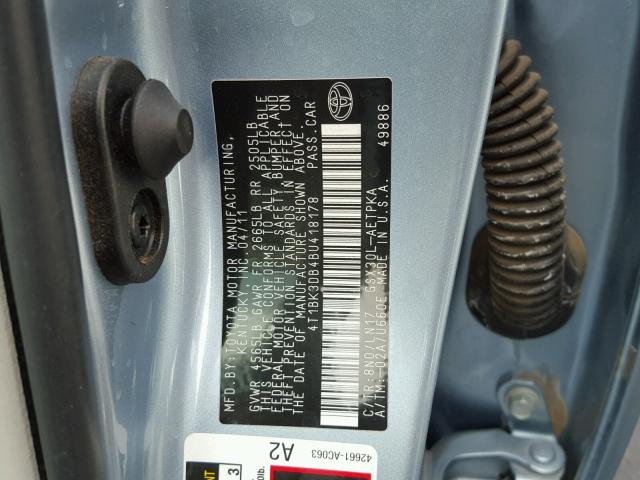 4T1BK3DB4BU418178 - 2011 TOYOTA AVALON BAS 蓝色 照片 10