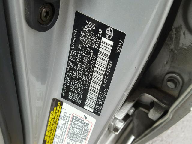 4T1BE30K64U857432 - 2004 TOYOTA CAMRY LE SILVER photo 10