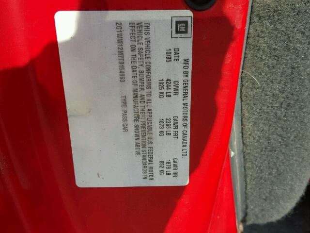 2G1WW12M7T9154660 - 1996 CHEVROLET MONTE CARL 红色 照片 10