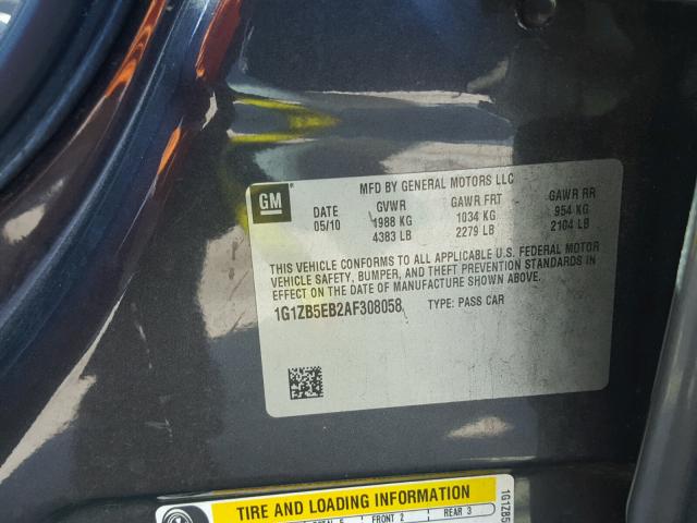 1G1ZB5EB2AF308058 - 2010 CHEVROLET MALIBU LS 石墨色 照片 10