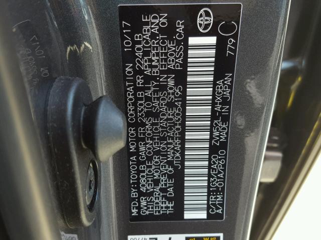 JTDKARFP0H3054195 - 2017 TOYOTA PRIUS PRIM 灰色 照片 10