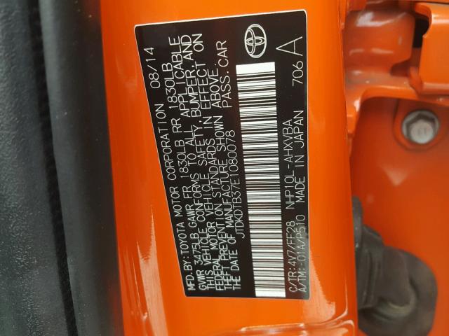 JTDKDTB37E1080078 - 2014 TOYOTA PRIUS C ORANGE photo 10