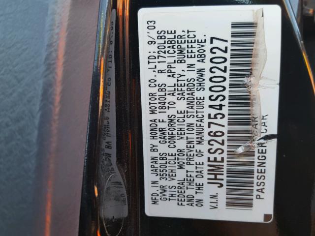 JHMES26754S002027 - 2004 HONDA CIVIC EX შავი ფოტო 10