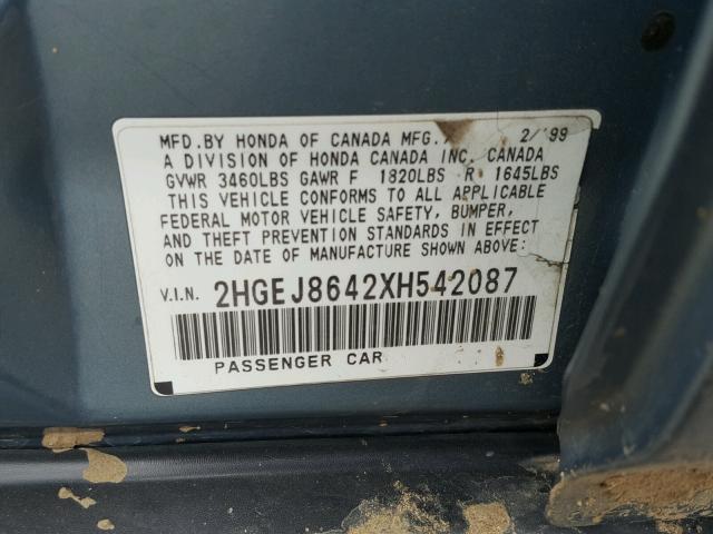 2HGEJ8642XH542087 - 1999 HONDA CIVIC EX Boz foto 10