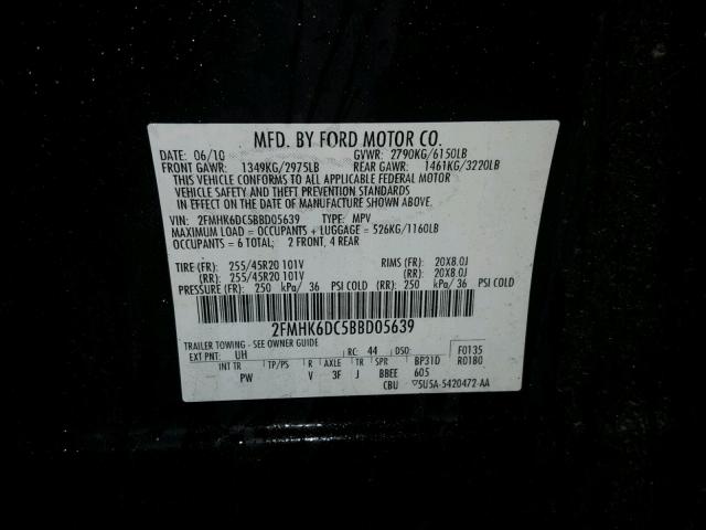 2FMHK6DC5BBD05639 - 2011 FORD FLEX LIMIT BLACK photo 10