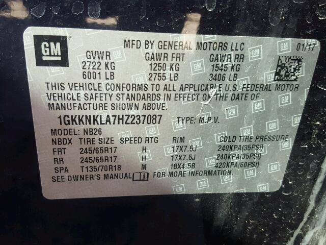 1GKKNKLA7HZ237087 - 2017 GMC ACADIA SLE BLUE photo 10