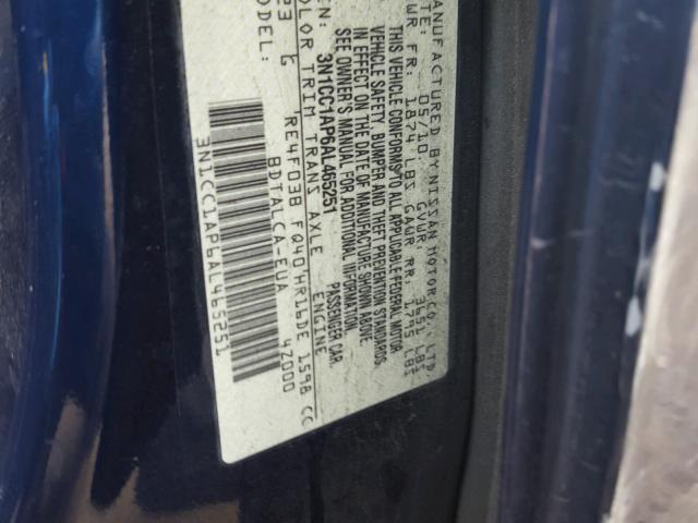 3N1CC1AP6AL465251 - 2010 NISSAN VERSA S BLUE photo 10