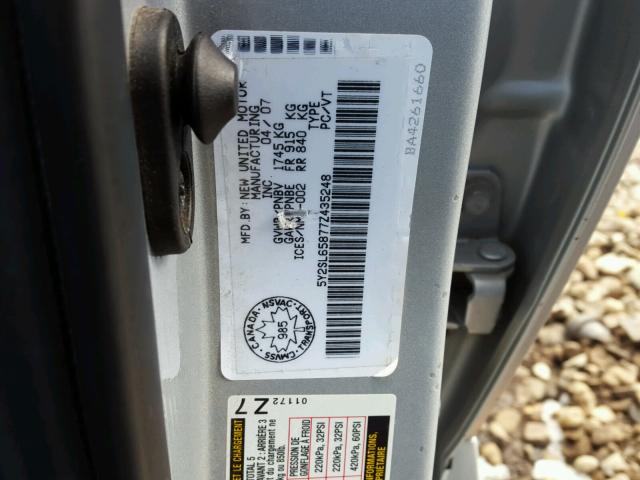 5Y2SL65877Z435248 - 2007 PONTIAC VIBE SILVER photo 10