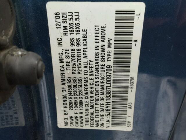 5J6YH18387L009709 - 2007 HONDA ELEMENT LX BLUE photo 10