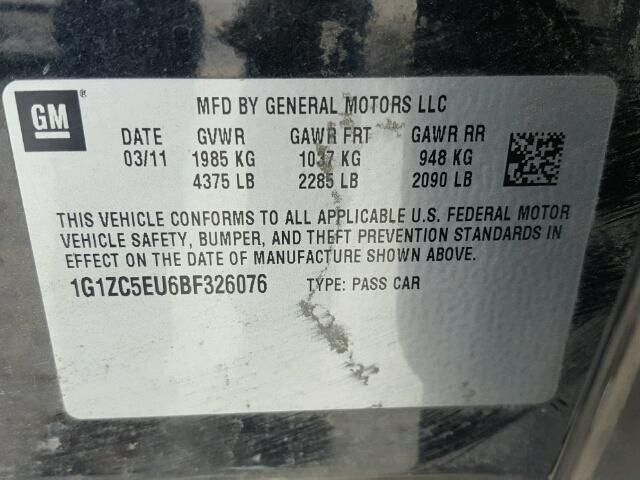 1G1ZC5EU6BF326076 - 2011 CHEVROLET MALIBU 1LT CHARCOAL photo 10