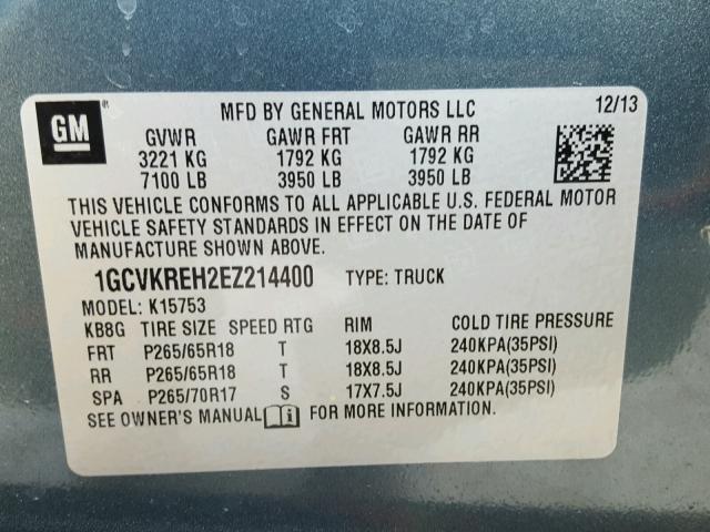 1GCVKREH2EZ214400 - 2014 CHEVROLET SILVERADO BLUE photo 10