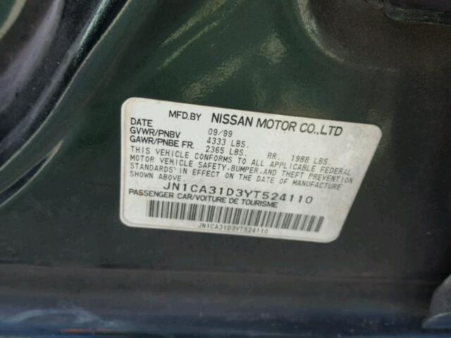 JN1CA31D3YT524110 - 2000 NISSAN MAXIMA GLE GREEN photo 10