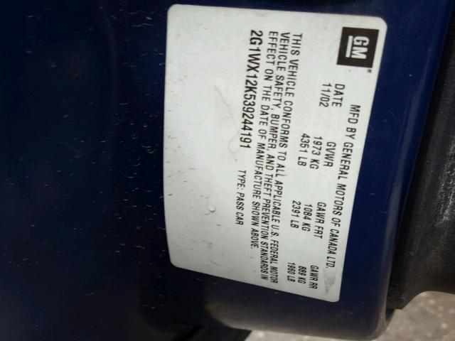 2G1WX12K539244191 - 2003 CHEVROLET MONTE CARL ლურჯი ფოტო 10