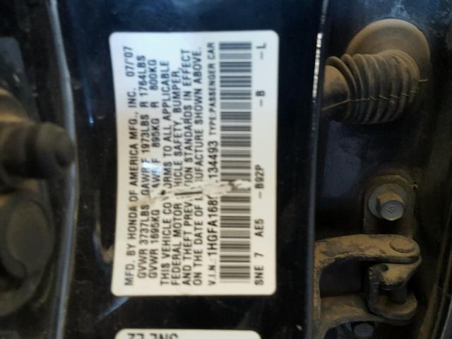 1HGFA16897L134493 - 2007 HONDA CIVIC EX Qara foto 10