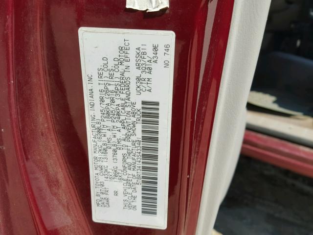 5TBRT34143S433401 - 2003 TOYOTA TUNDRA ACC RED photo 10