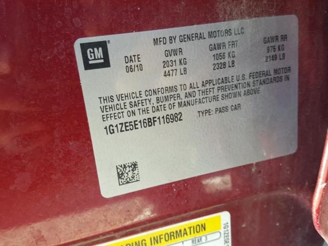 1G1ZE5E16BF116982 - 2011 CHEVROLET MALIBU LTZ RED photo 10