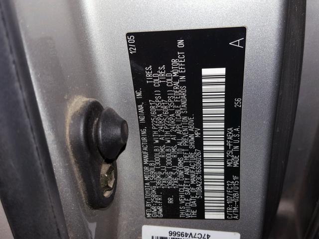 5TDBA23C16S060267 - 2006 TOYOTA SIENNA LE SILVER photo 10