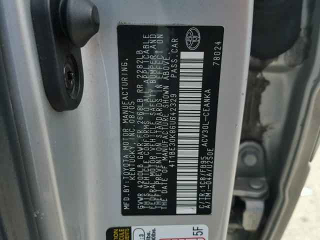 4T1BE30K86U642329 - 2006 TOYOTA CAMRY LE SILVER photo 10