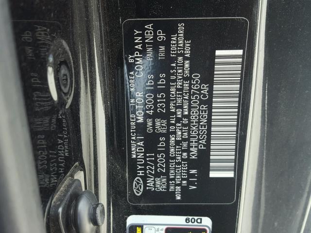 KMHHU6KH8BU057650 - 2011 HYUNDAI GENESIS CO BLACK photo 10