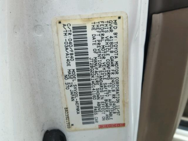 JT2BG22K1W0141160 - 1998 TOYOTA CAMRY CE WHITE photo 10