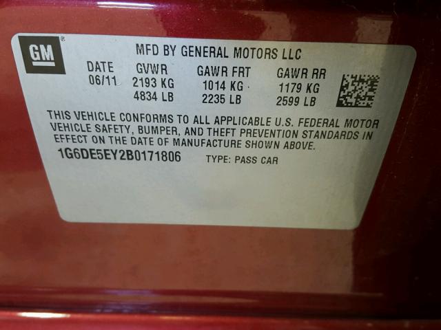 1G6DE5EY2B0171806 - 2011 CADILLAC CTS LUXURY RED photo 10