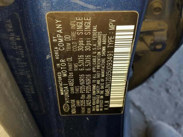 KM8JN12D35U093491 - 2005 HYUNDAI TUCSON GLS BLUE photo 10