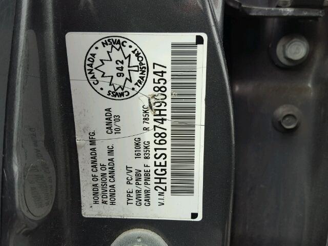 2HGES16874H908547 - 2004 HONDA CIVIC SI GRAY photo 10