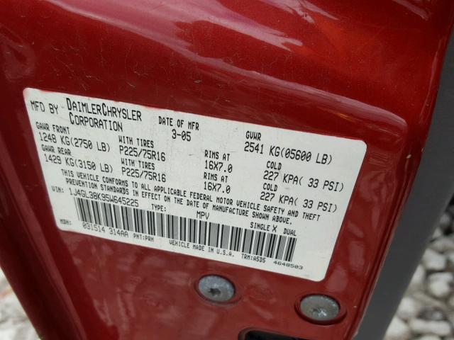 1J4GL38K95W645225 - 2005 JEEP LIBERTY RE RED photo 10