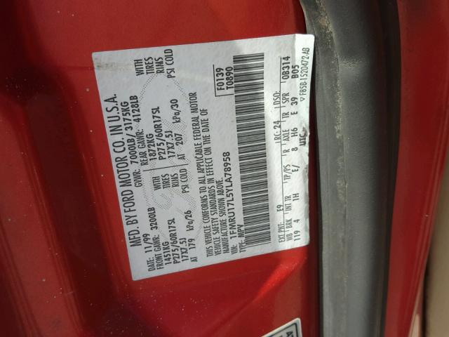 1FMRU17L5YLA78958 - 2000 FORD EXPEDITION RED photo 10